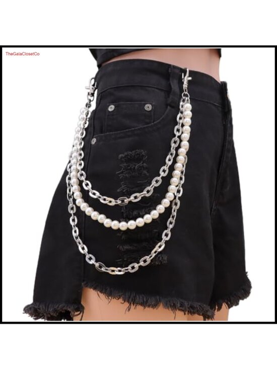 Other - Triple Layer Pearl Hip Hop Pants Chain Belt Loop Clip Lobster Clasp Streetwear